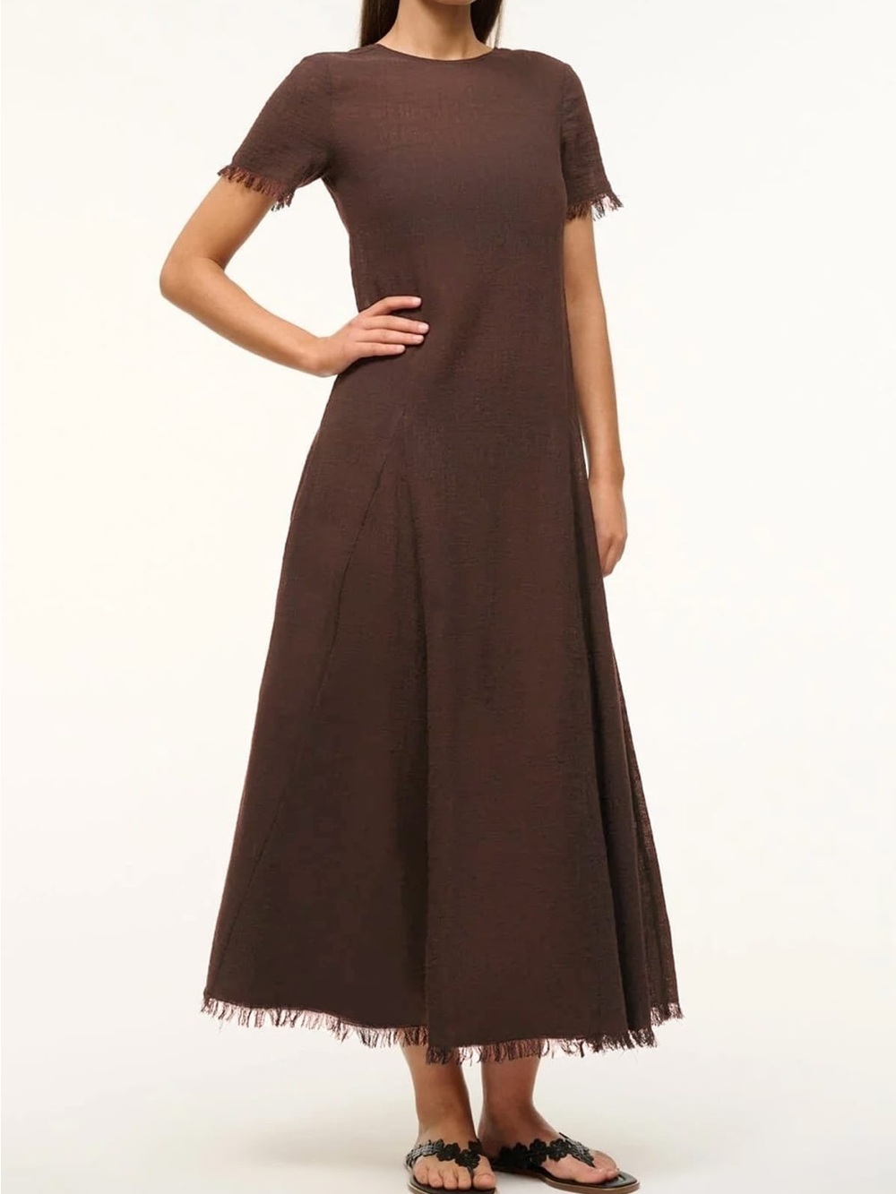 STAUD Brown Fringed Short-Sleeve Maxi Dress - Picture 4 of 12